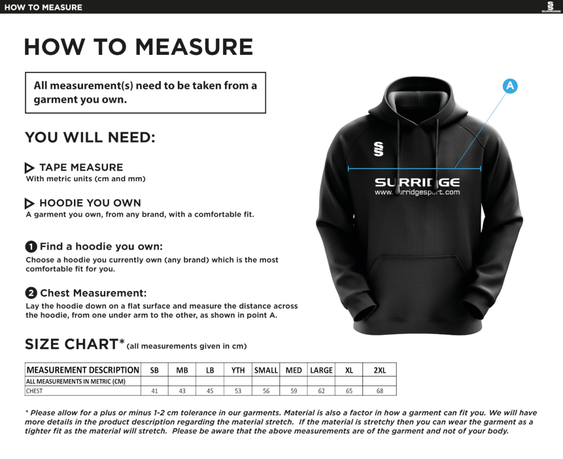 Lupton House - Blade Hoody : Black / Red / White - Size Guide
