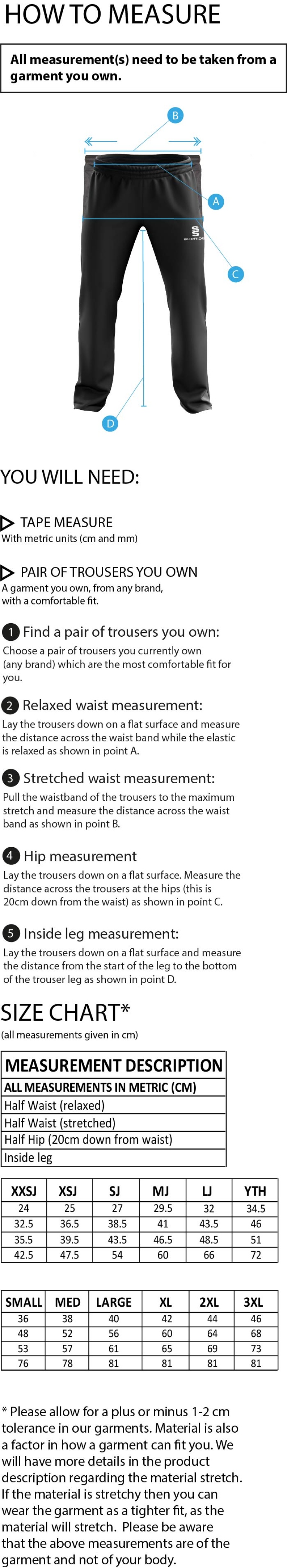 Wendron Gordon - Dual Poplin Track Pant - Size Guide