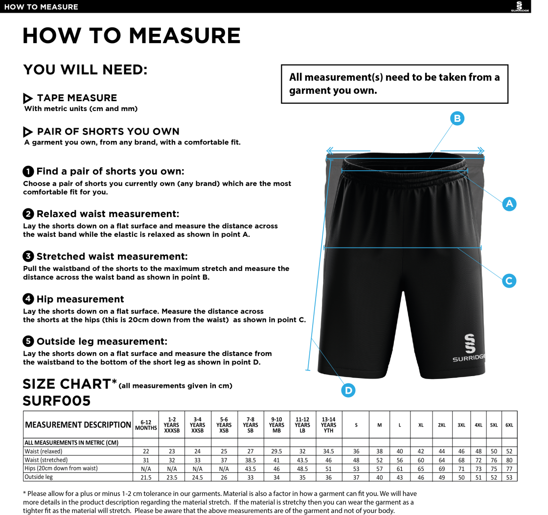 Lyttelton - Match Short White - Size Guide