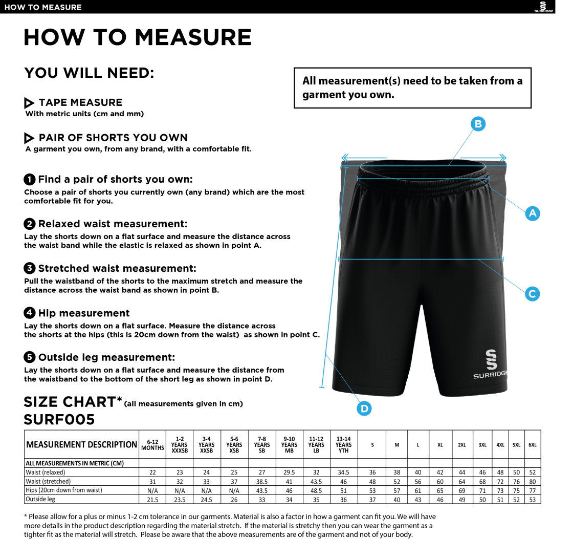 School House - Match Short White - Size Guide