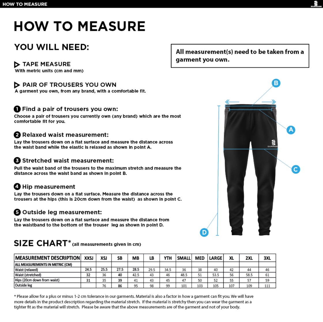 Wendron Gordon - Tek Slim Training Pants : Black - Size Guide