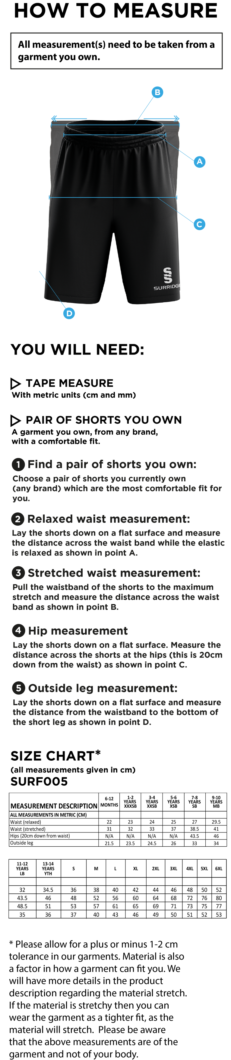 School House - Match Short White - Size Guide