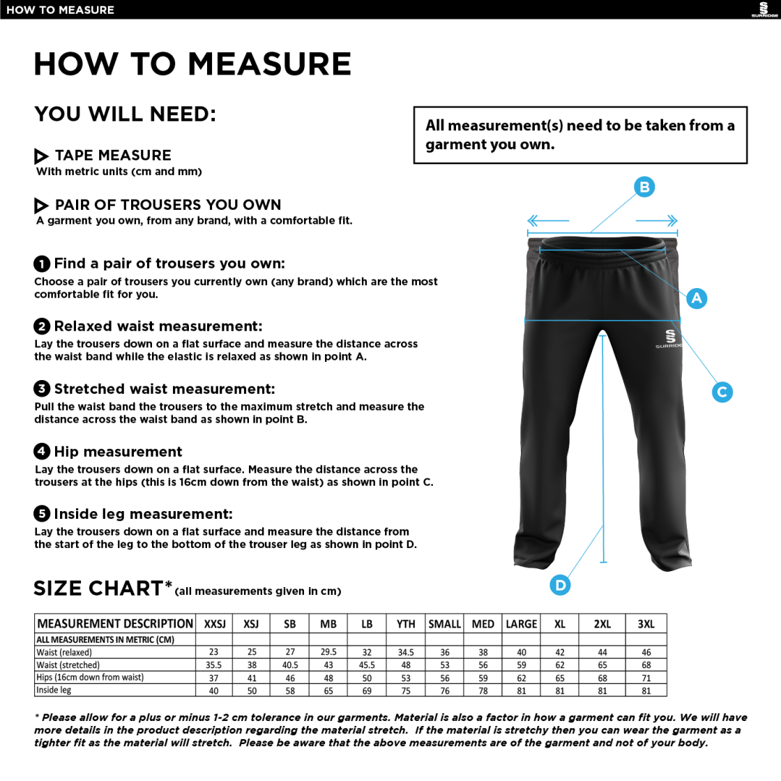 Wendron Gordon - Poplin Track Pant : Black - Size Guide