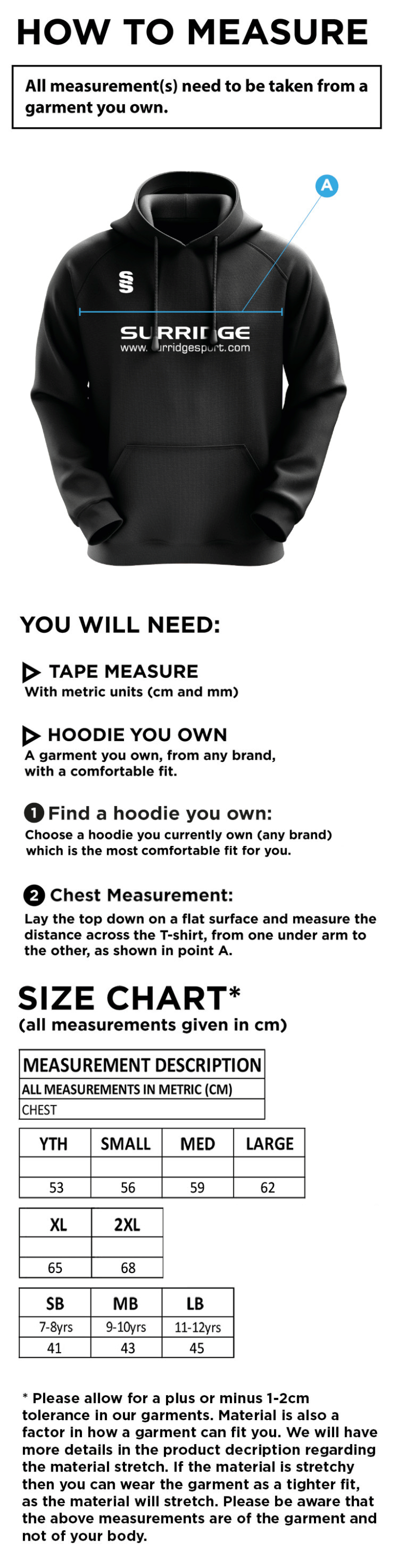 Lupton House - Blade Hoody : Black / Red / White - Size Guide